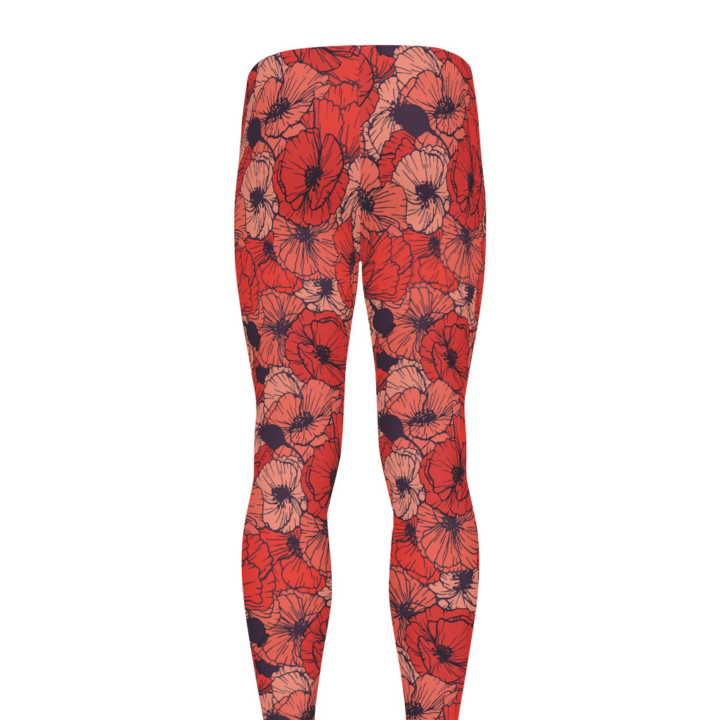 Armistice Day Poppy Pattern Print Men's leggings