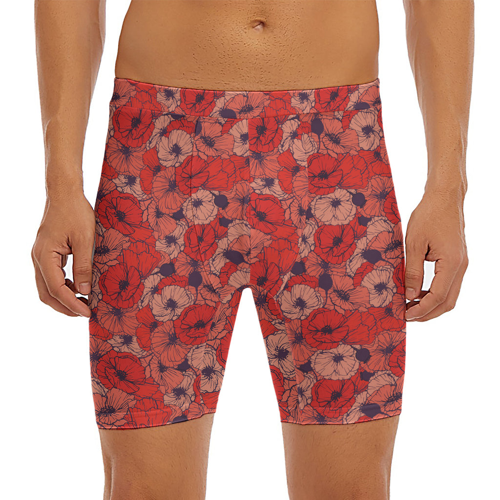 Armistice Day Poppy Pattern Print Men's Long Boxer Briefs