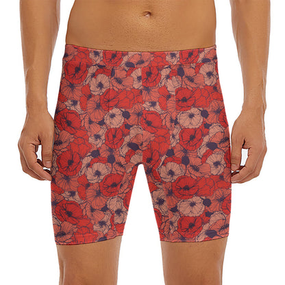 Armistice Day Poppy Pattern Print Men's Long Boxer Briefs