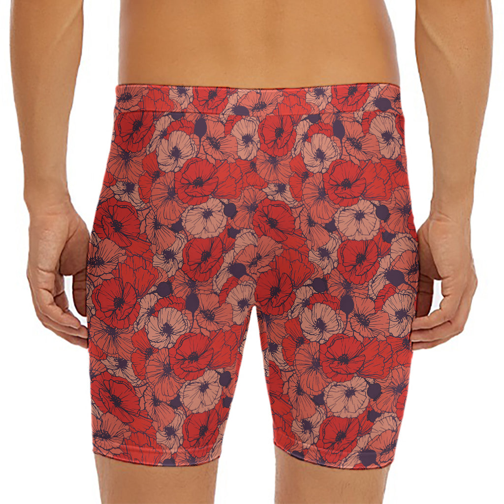 Armistice Day Poppy Pattern Print Men's Long Boxer Briefs