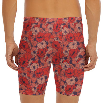 Armistice Day Poppy Pattern Print Men's Long Boxer Briefs