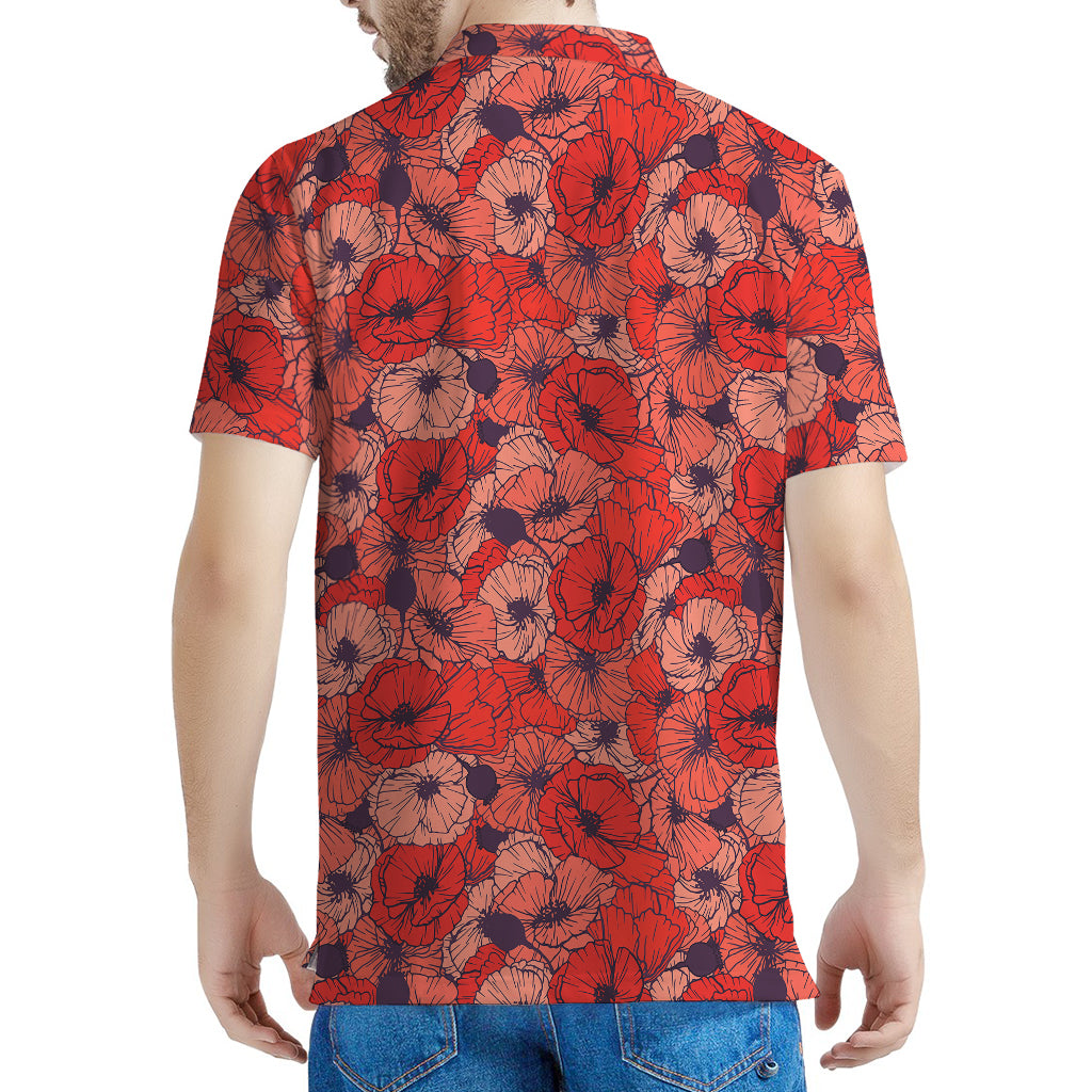 Armistice Day Poppy Pattern Print Men's Polo Shirt