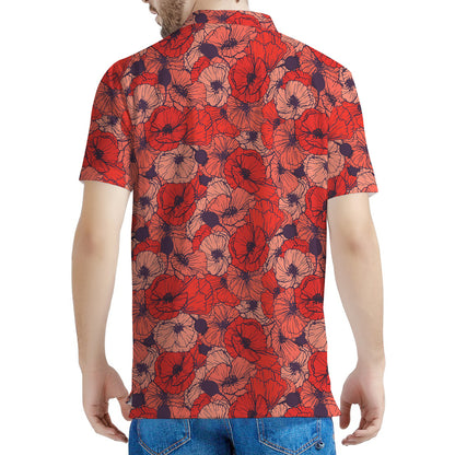 Armistice Day Poppy Pattern Print Men's Polo Shirt