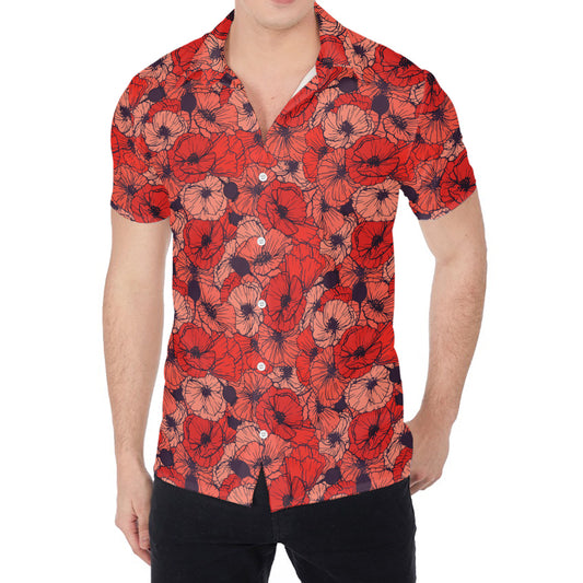 Armistice Day Poppy Pattern Print Men's Shirt