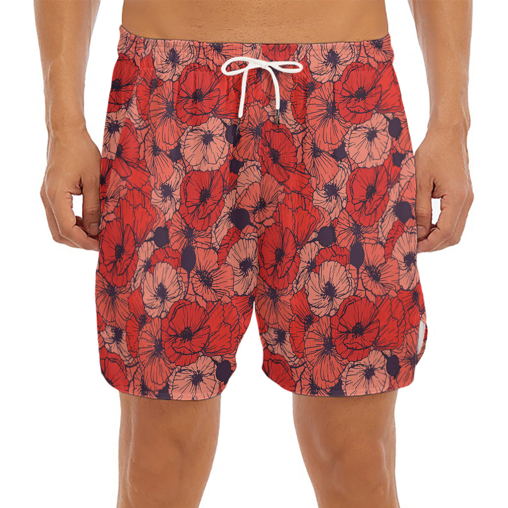 Armistice Day Poppy Pattern Print Men's Split Running Shorts