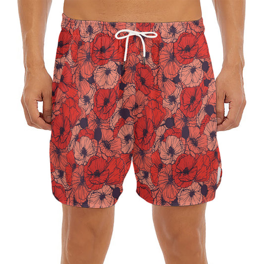 Armistice Day Poppy Pattern Print Men's Split Running Shorts