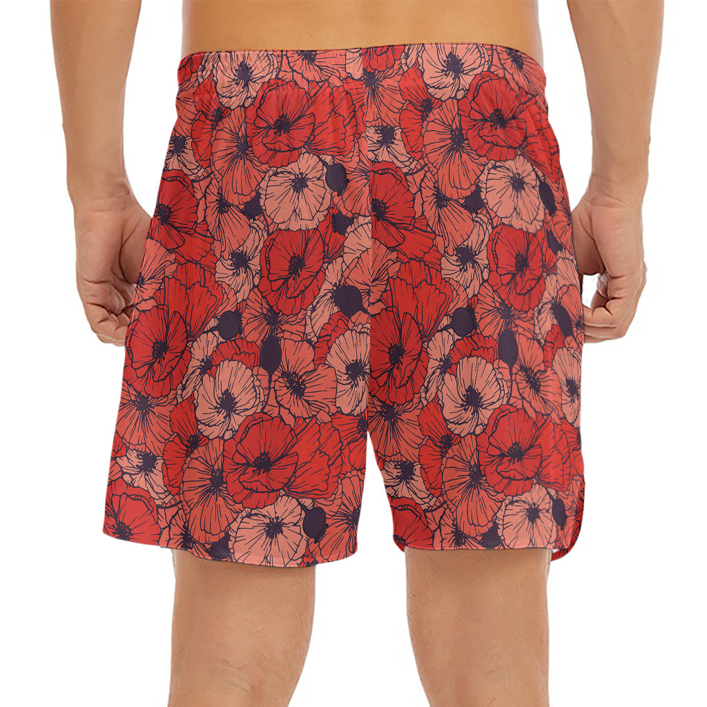 Armistice Day Poppy Pattern Print Men's Split Running Shorts