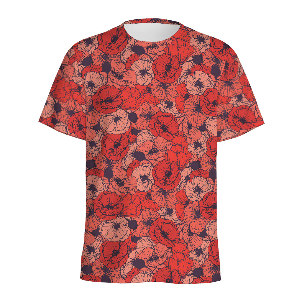 Armistice Day Poppy Pattern Print Men's Sports T-Shirt