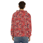 Armistice Day Poppy Pattern Print Men's Velvet Pullover Hoodie