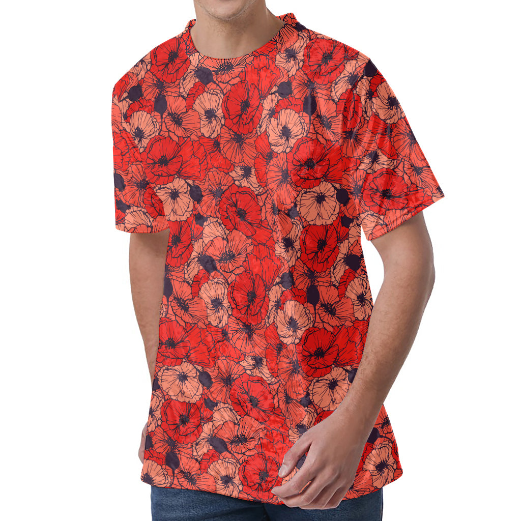 Armistice Day Poppy Pattern Print Men's Velvet T-Shirt