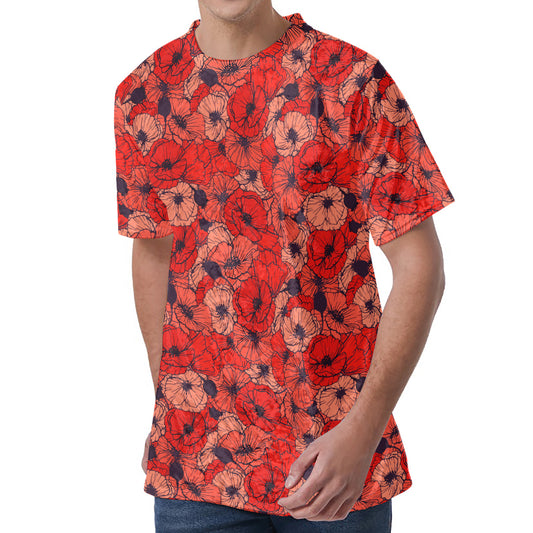 Armistice Day Poppy Pattern Print Men's Velvet T-Shirt