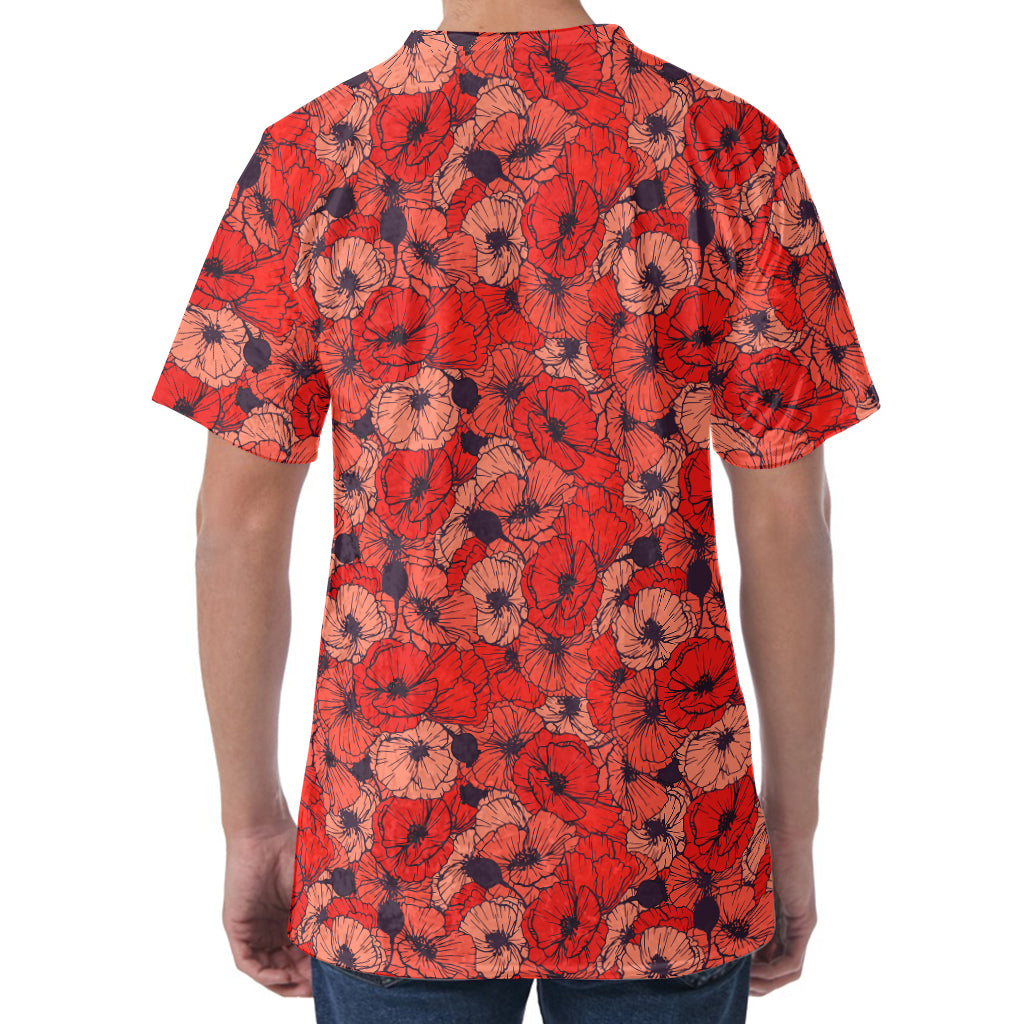 Armistice Day Poppy Pattern Print Men's Velvet T-Shirt