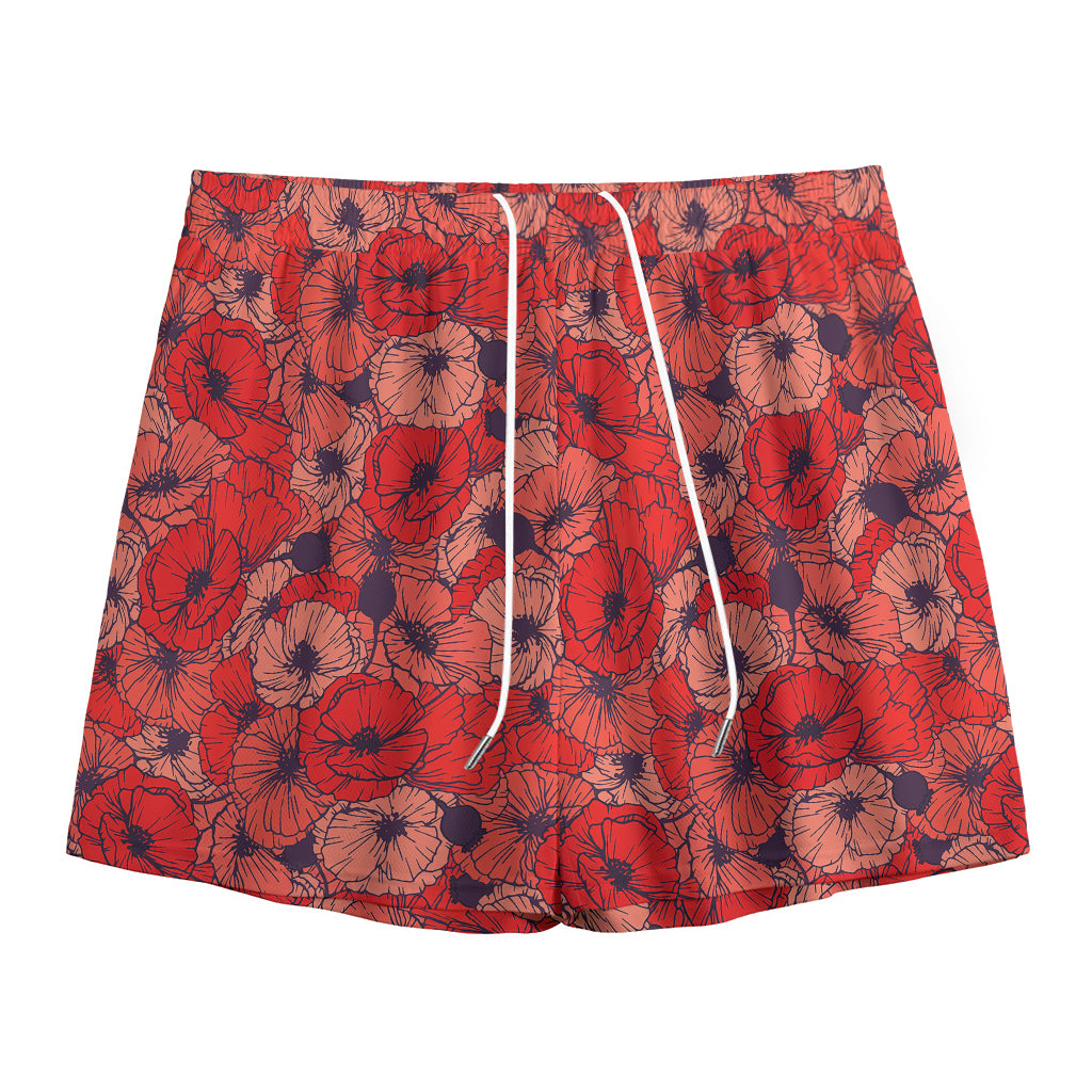 Armistice Day Poppy Pattern Print Mesh Shorts