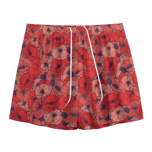 Armistice Day Poppy Pattern Print Mesh Shorts