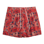 Armistice Day Poppy Pattern Print Mesh Shorts