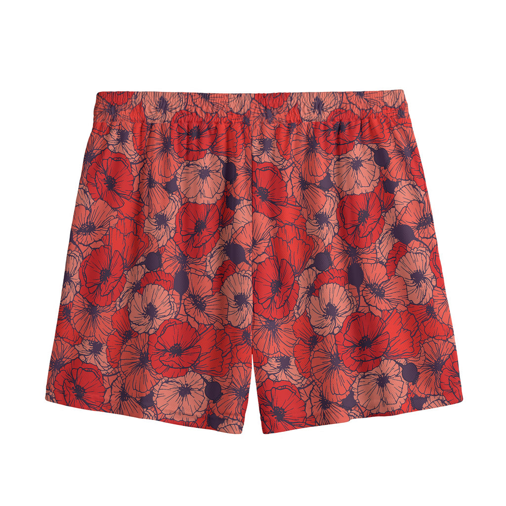 Armistice Day Poppy Pattern Print Mesh Shorts