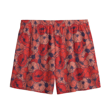 Armistice Day Poppy Pattern Print Mesh Shorts
