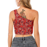 Armistice Day Poppy Pattern Print One Shoulder Crop Top