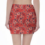 Armistice Day Poppy Pattern Print Pencil Mini Skirt