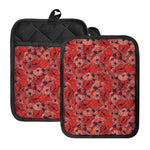 Armistice Day Poppy Pattern Print Pot Holders With Pocket