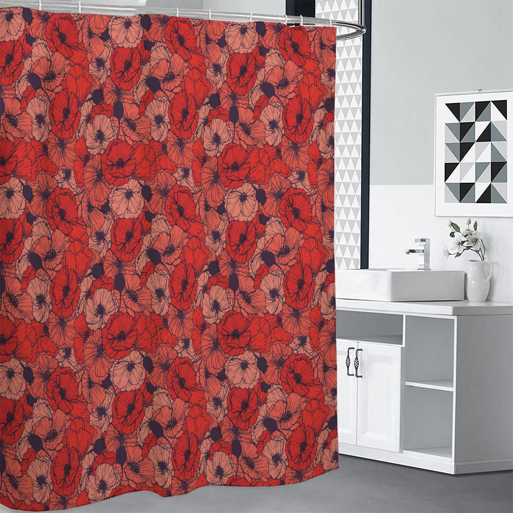 Armistice Day Poppy Pattern Print Premium Shower Curtain