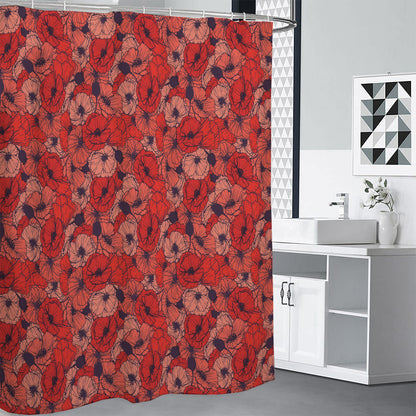 Armistice Day Poppy Pattern Print Premium Shower Curtain