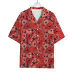 Armistice Day Poppy Pattern Print Rayon Hawaiian Shirt