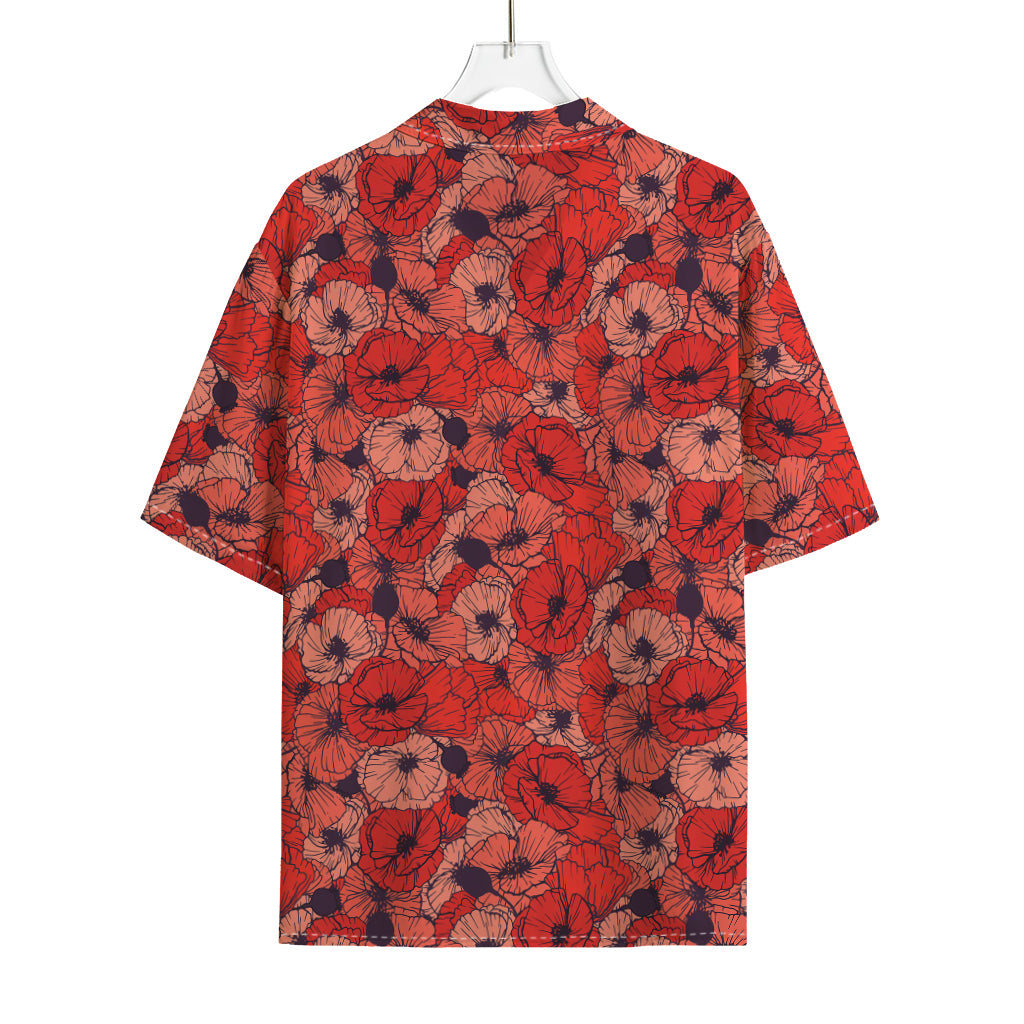 Armistice Day Poppy Pattern Print Rayon Hawaiian Shirt