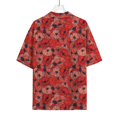 Armistice Day Poppy Pattern Print Rayon Hawaiian Shirt