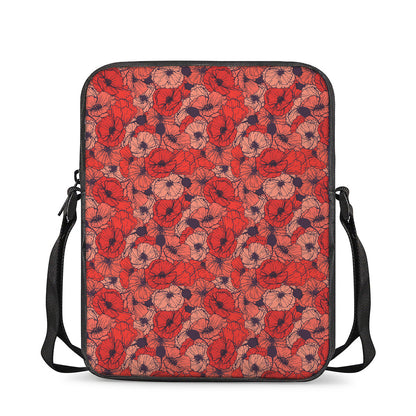 Armistice Day Poppy Pattern Print Rectangular Crossbody Bag