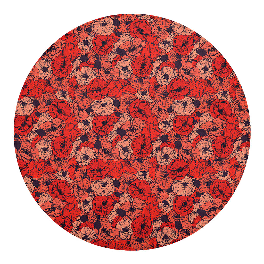 Armistice Day Poppy Pattern Print Round Blanket