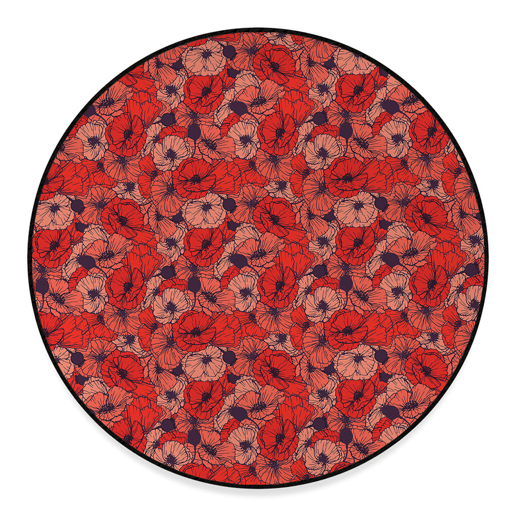 Armistice Day Poppy Pattern Print Round Floor Mat