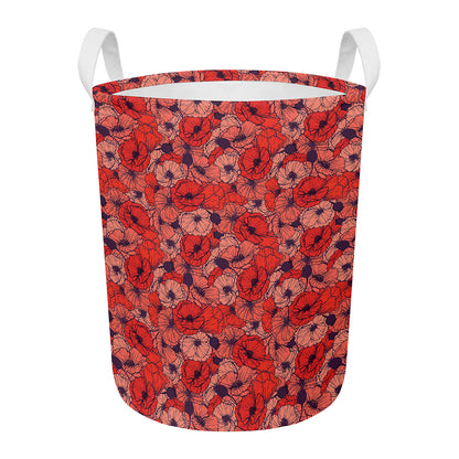 Armistice Day Poppy Pattern Print Round Laundry Basket