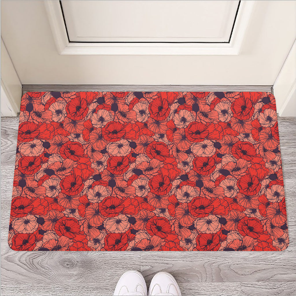Armistice Day Poppy Pattern Print Rubber Doormat