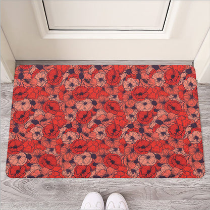 Armistice Day Poppy Pattern Print Rubber Doormat