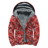 Armistice Day Poppy Pattern Print Sherpa Lined Zip Up Hoodie