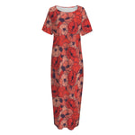 Armistice Day Poppy Pattern Print Short Sleeve Long Nightdress