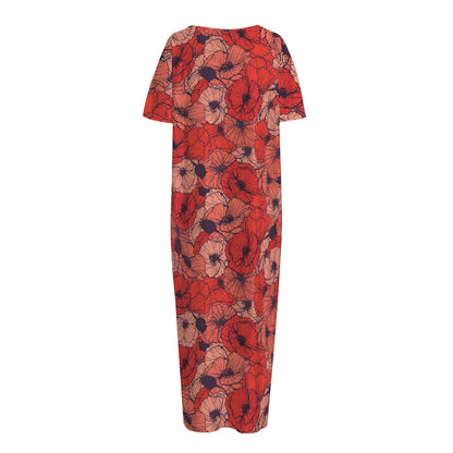 Armistice Day Poppy Pattern Print Short Sleeve Long Nightdress