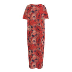 Armistice Day Poppy Pattern Print Short Sleeve Long Nightdress