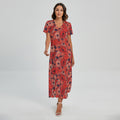 Armistice Day Poppy Pattern Print Short Sleeve Maxi Dress