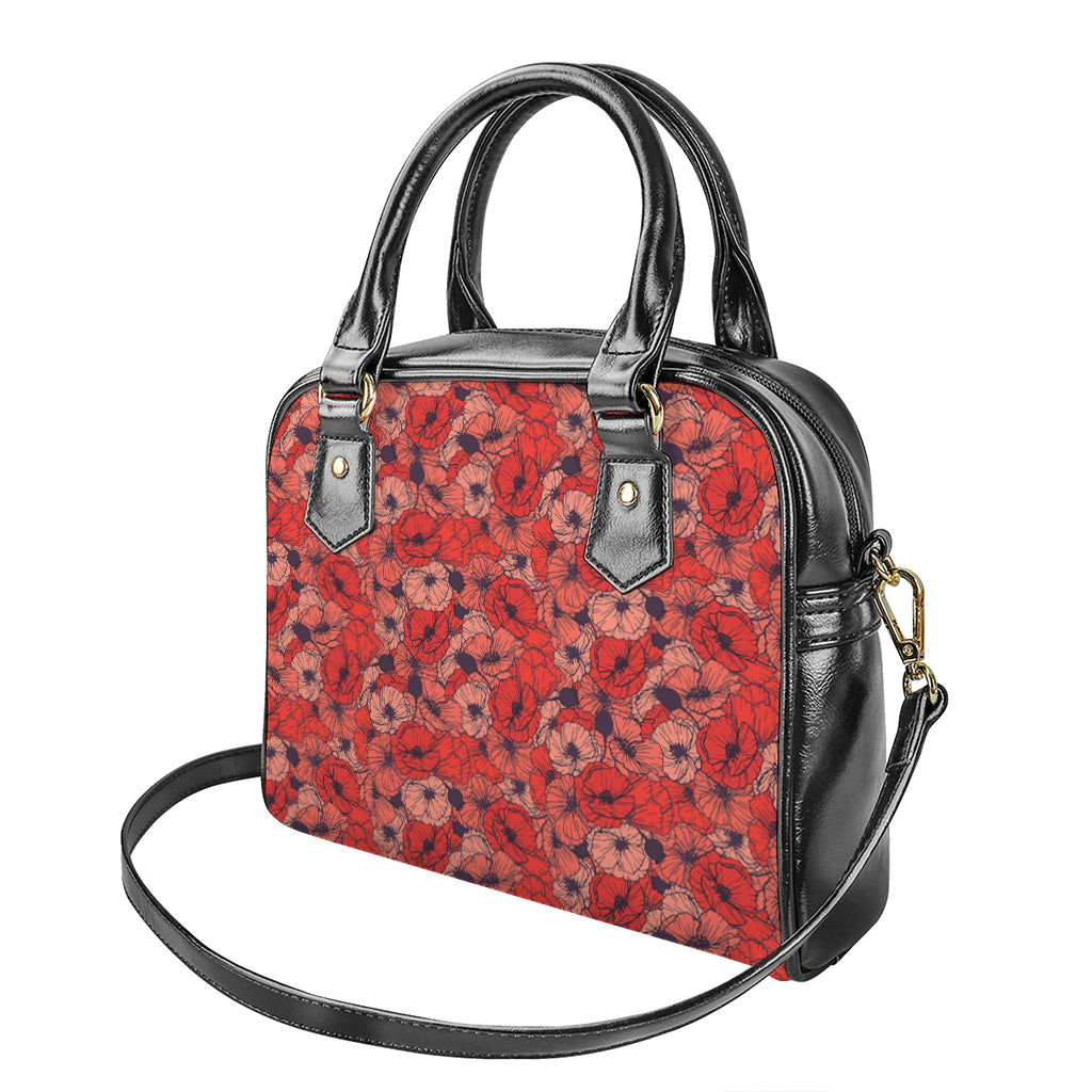 Armistice Day Poppy Pattern Print Shoulder Handbag