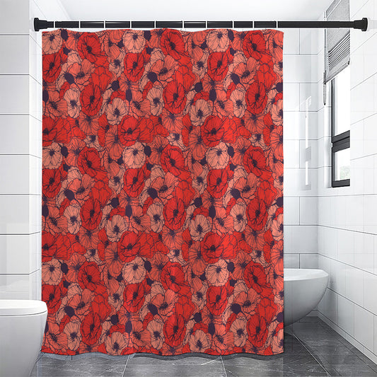 Armistice Day Poppy Pattern Print Shower Curtain