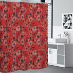 Armistice Day Poppy Pattern Print Shower Curtain