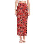 Armistice Day Poppy Pattern Print Side Slit Maxi Skirt
