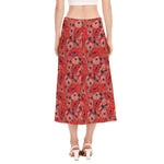 Armistice Day Poppy Pattern Print Side Slit Midi Skirt