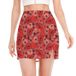 Armistice Day Poppy Pattern Print Side Slit Mini Skirt