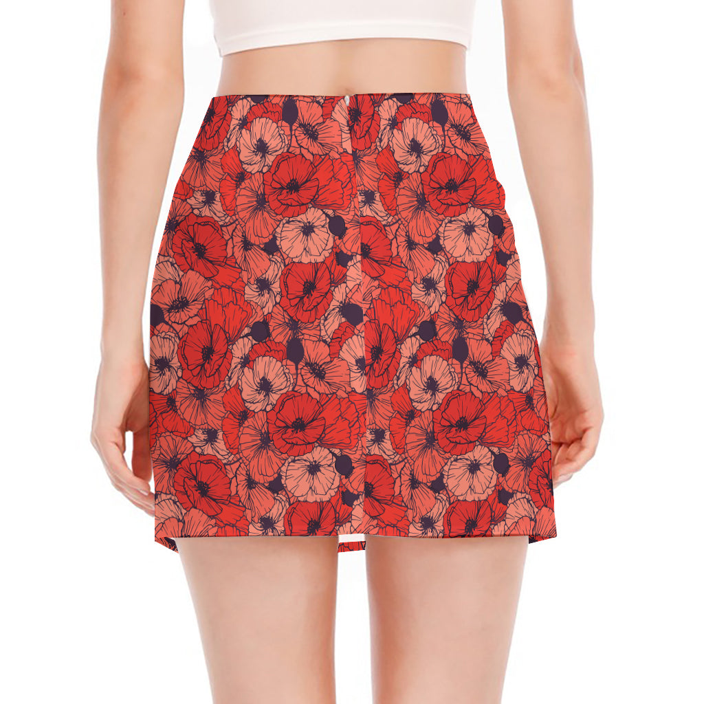 Armistice Day Poppy Pattern Print Side Slit Mini Skirt
