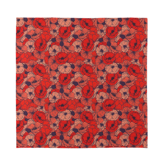 Armistice Day Poppy Pattern Print Silk Bandana