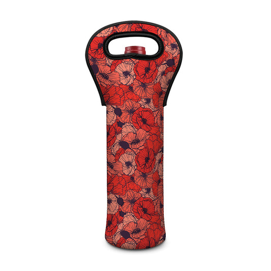 Armistice Day Poppy Pattern Print Single Neoprene Wine Tote