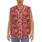 Armistice Day Poppy Pattern Print Sleeveless Baseball Jersey